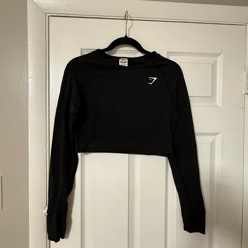 Gymshark Black Long Sleeve Crop Top - Size XL